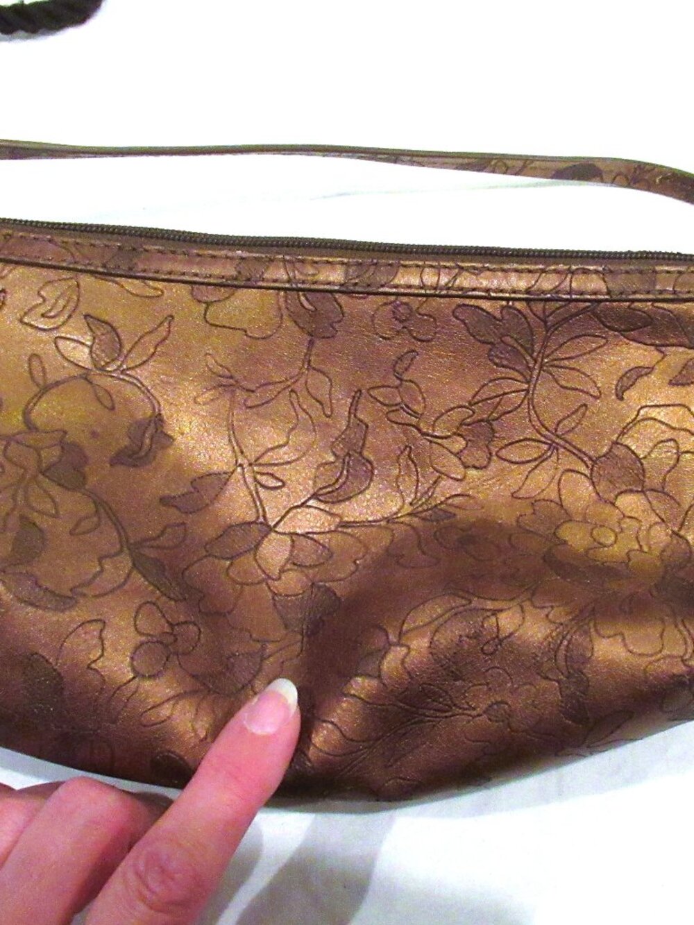 Cole Haan gold flowered leather purse, burgundy interior